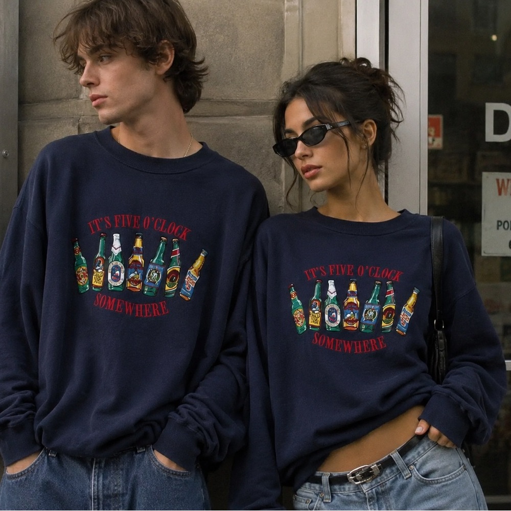 VNTG Y2K Big Dogs Sweater Adult Large Gray Embroidered Spell Out Assorted Beers